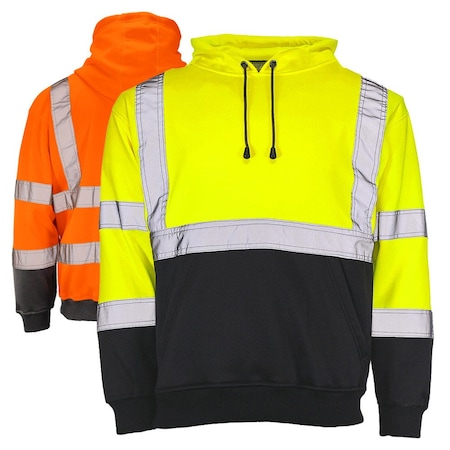 Dome75 Hi-Vis Pullover Hoodie, ANSI/ISEA 107-2020 Class 3, Polyester, Hi-Vis Yellow/Black Bottom, MD DHP1632