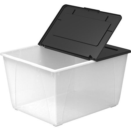 Storex Storage Tote, 16 gal, 18-1/4 in L x 22-3/4 in W x 12-7/8 in H, Clear, Black, Plastic 00900U04C