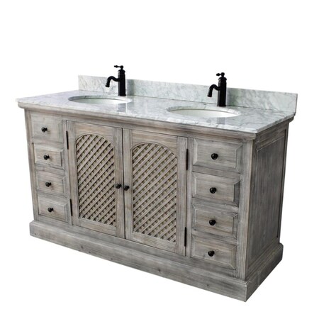 Infurniture WK8160-G plus CW top 61 in. Rustic Solid Fir Sink Vanity In Grey-No Faucet WK8160-G+CW top