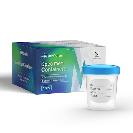Fifthpulse Specimen Containers, Urine Collcetion Cups -Leak Resistant Lid Label Included, 4 oz, 5-Pack, 5PK FMN100677