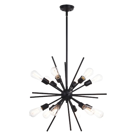 Vaxcel Estelle 27.5-in Black Mid Century Modern 12 Light Sputnik Hanging Ceiling Pendant Chandelier P0343