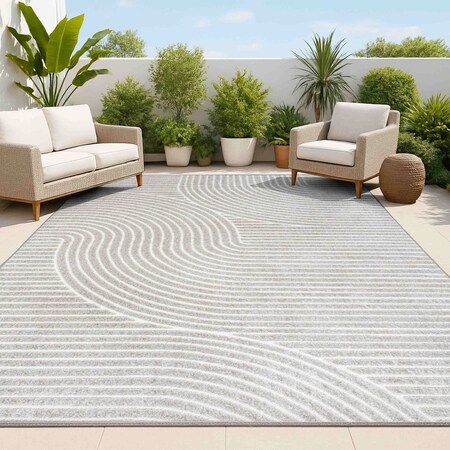 Jonathan Y Hallie High-Low Minimalist Curve Geometric Gray/Ivory 8 ft. x 10 ft. Indoor/Outdoor Area Rug SCN100A-8