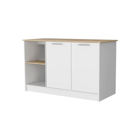 Homeroots White and Oak 59" Kitchen Island With Storage 535025