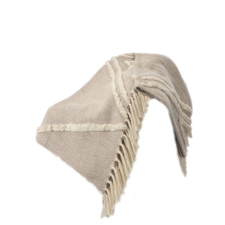 Homeroots 60" X 50" Cream Woven Cotton Herringbone Throw Blanket with Fringe 516550
