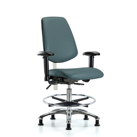 Blue Ridge Ergonomics Clean Room Chair Vin Med Ben Chair, Med, Bk, Blu, CL100, Adjustable Arms, 22" to 29" Height, Vinyl BR-NCR-VMBCH-MB-CR-T1-A1-CF-RG-8546