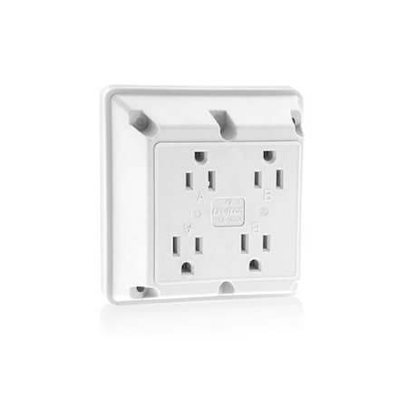 Leviton Quad Straight Blade Receptacle, 5-15R, 15 A, 125V AC, 2 Pole, 3 Wire, Surface Mount, Grounded 1254-W