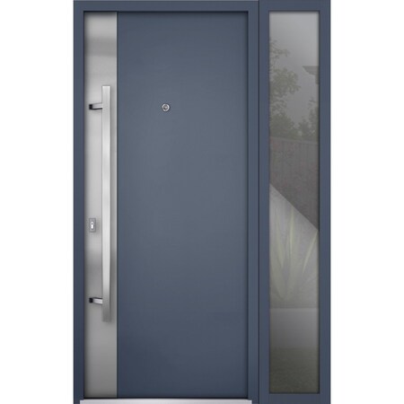 Vdomdoors Steel Door Deux 0729 Gray Graphite Sidelight Exterior Window Stainless Inserts Single Modern Painte DEUX0729EXD-GRE-W36+12 x H80-Right-hand Inswing
