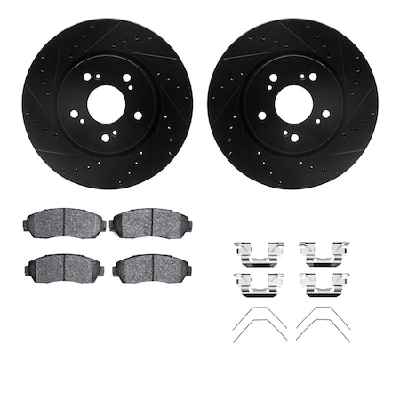 Dynamic Friction Co DFC Brake Rotor - Dimpled & Slotted - Black w/5000 Brake Pads & HW Kit 8512-59085