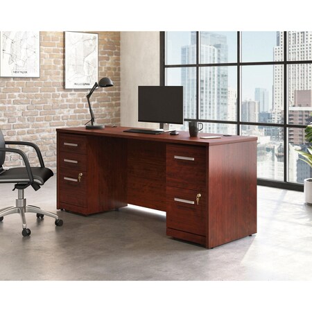 Officeworks By Sauder 3-File Double Ped Desk, 29.291 in H, 71.102 in W X Classic Cherry 430203