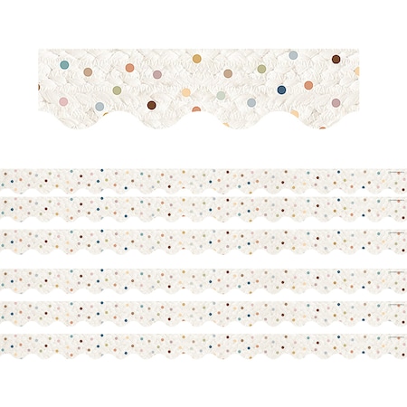 Teacher Created Resources Everyone is Welcome Dots Scalloped Border Trim, 35 Feet Per Pack, 6PK TCR7158