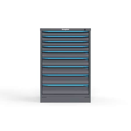 Strong Hold 9 drawer cabinet - (4x 2ft, 1x 3ft, 2x 4ft, 2x 5ft) - Blue accents - Keyed Alike S3044-PPAAS-0901FS