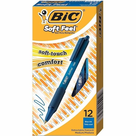 Bic Soft Feel Retractable Ball Pen, Medium, Blue Barrel/Ink, Dozen SCSM11BE