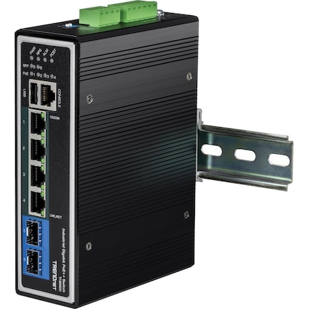 Trendnet 6-Port Industrial Gigabit L2+ Managed PoE+ DIN-Rail Switch TI-BG62I