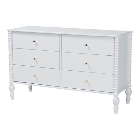 Baxton Studio Callison Spindle Dresser - 6-Drawer Horizontal Cabinet with Turned Accents for Bedroom, White 271-14743-ZORO