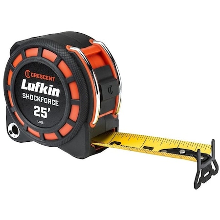 Crescent Lufkin L1125 Tape Measure, 25 ft L Blade, 1-3/16 in W Blade, Steel Blade, ABS Case, Black/Orange Case L1125-02