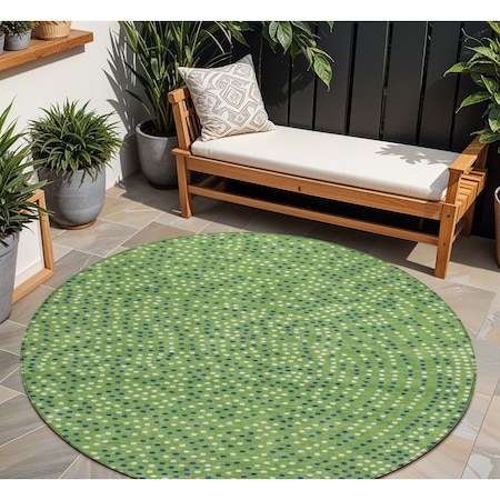 Homeroots 8' Green Blue And Ivory Round Polka Dot Washable Indoor Outdoor Area Rug 599036