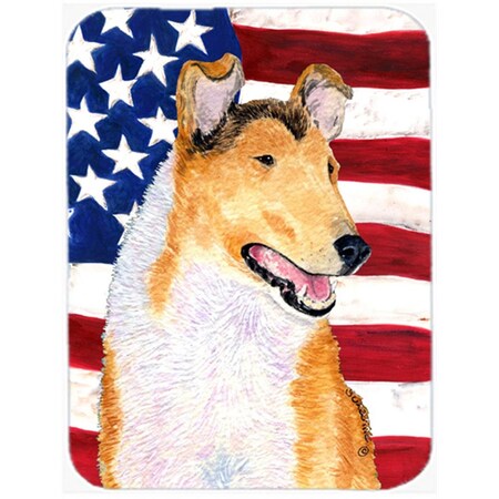 Carolines Treasures USA American Flag with Collie Smooth- Glass Cutting Board - Large SS4226LCB