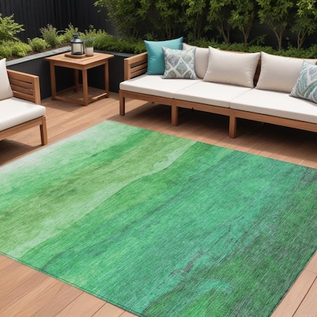 Homeroots 9' X 12' Green And Mint Green Abstract Washable Indoor Outdoor Area Rug 618146