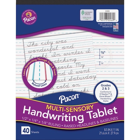 Pacon Multi-Sensory Ruled Handwriting Tablet, Student, White P2469