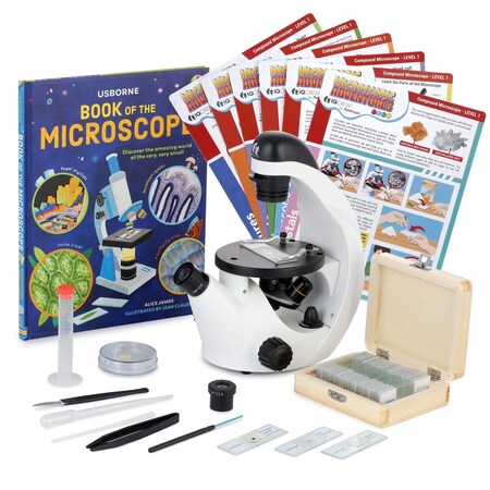 Amscope IQCrew by IN50 Science Discovery Inverted Compound Microscope 40X-500X w/1MP Digital Eyepiece Camer IN50C-PS25-WM-EXCL1-E1