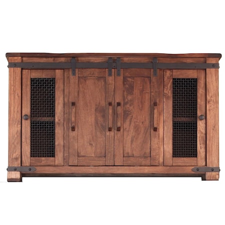 Homeroots 60" Brown Solid Wood Cabinet Enclosed Storage Distressed TV Stand 528729