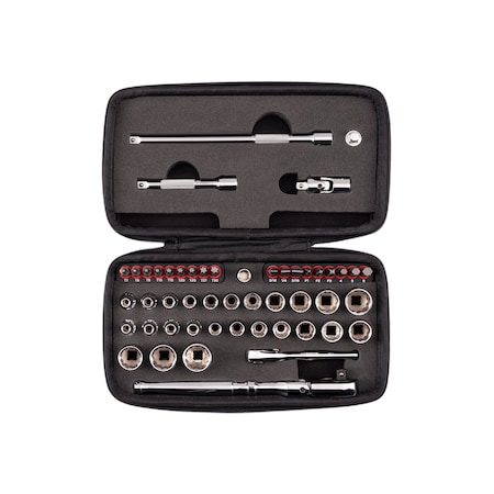 Tekton 50pc 1/4in Dr 12pt Small Engine Shallow Socket, Bit and Flex Head Quick-Release Ratchet Set w/Case SKT07908