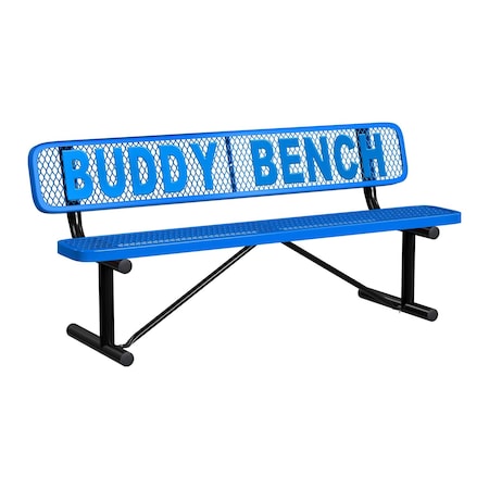 Leisure Craft 6' Personalized Standard Buddy Bench Bench With Back, Expanded Metal, Portable, Blue PB6WBP-BLUE