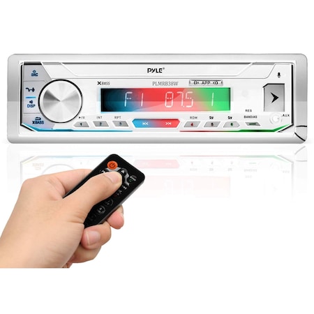 Pyle Pyle Marine Stereo Receiver Power Amplifier, AM/FM/MP3/USB/Aux/SD, LCD, Remote Control - White PLMRB39W