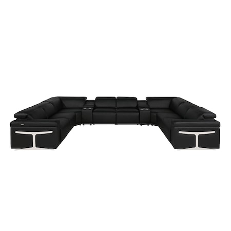 Homeroots Black Italian Leather Power Reclining U Shaped Ten Piece Corner Sectional With Console 634693