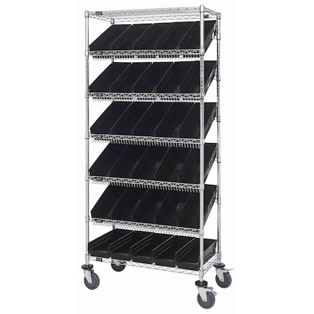Quantum Storage Systems WIRE SHELVING UNIT W/30 BLACK BINS MOBILE MWRS-7-104BK