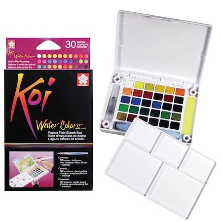 Sakura Koi Watercolor Field Sketch Box with Brush, 30-Color Set XNCW-30N