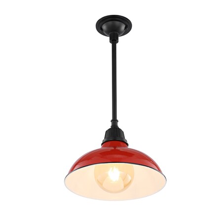 Jonathan Y Jasper 12.25" 1-Light Farmhouse Industrial Indoor/Outdoor Iron LED Pendant, Red JYL7611E
