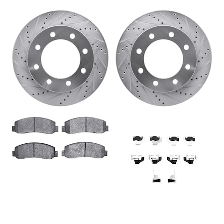 Dynamic Friction Co DFC Brake Rotor - Drilled & Slotted - Silver- Heavy Duty Brake Pad includes Hardware 7412-54079