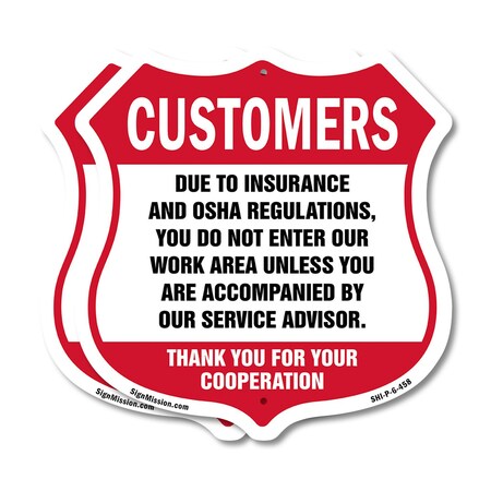 Signmission Restricted Area Shield Sign Customers Du, 6 inch X 6 inch, Plastic Sign, 2PK SHI-P-2PACK-6-458
