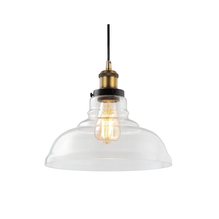 Jonathan Y Litchfield 11" Farmhouse Metal/Glass LED Pendant, Brass Gold JYL3522A