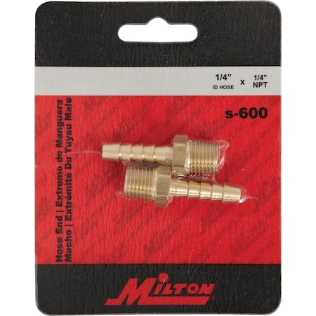 Milton 1/4'' Barb 1/4'' MNPT Brass Hose End, 2PK S-600