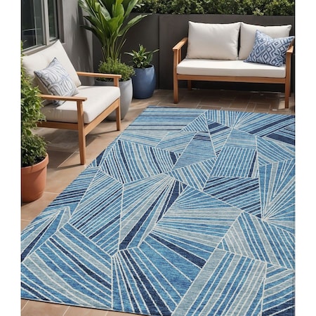 Homeroots 5' X 8' Blue And Teal Blue Geometric Washable Indoor Outdoor Area Rug 594768