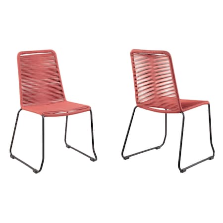 Homeroots Set of Two 23" Red Metal Outdoor Dining Chair, 2PK 490271