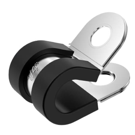Grizzly Supply Cable Clamp, 1/4 in Bundle Dia., .59 in W, Rubber-Lined P-Clamp, 304 Stainless Steel, Black, 100PK GS-RPC5-1/4-C
