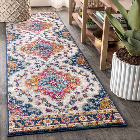 Jonathan Y Bohemian FLAIR Boho Vintage Medallion Blue/Multi 2 ft. x 20 ft. Runner Rug BMF106A-220