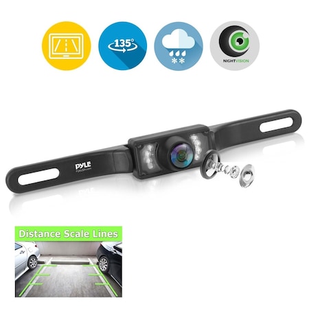 Pyle Rear View Backup Parking Reverse Camera, License Plate Mount, Weatherproof, Night Vision, Distance PLCM10