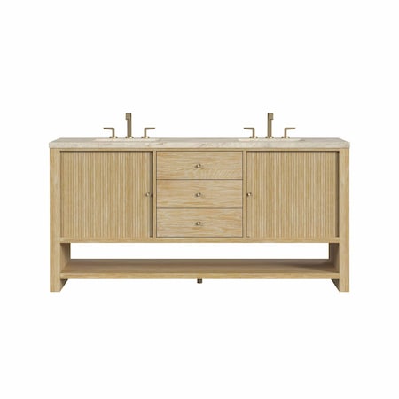James Martin Vanities Marigot 72" Double Vanity, Sunwashed Oak, w/ 3 CM Tajnar Eclos Top w/FreePower Wireless Charger D404-V72-SWO-FTJR