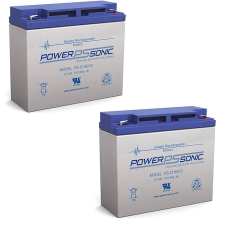 Power-Sonic 12V 18Ah AGM Rechargeable Battery, 2PK PS-12180 F2