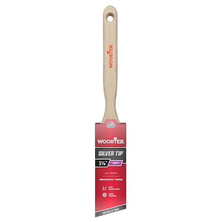 Wooster 1-1/2" Angle Sash Soft, Silver CT Polyester Bristle, Paint Brush, Wood Handle 5221-1 1/2