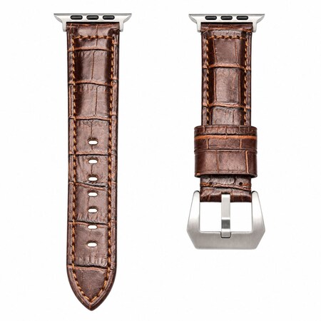 Elegani Alligator-Embossed Leather Band Compatible with Apple Watch 42mm, Brown, Rose Gold Buckle LATPAM-BRN-RGD-42