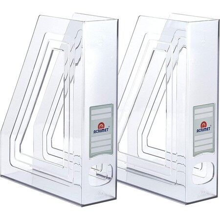 Acrimet Magazine File Holder Vertical Rack, Durable Plastic Desk Organizer, Crystal, 2PK 277.2