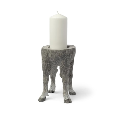 Homeroots 9" Gray Distressed Abstract Ceramic Tabletop Pillar Candle Holder 608522