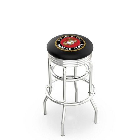 Holland Bar Stool Co 30" Chrome 2-Ring U.S. Marines Swivel Bar Stool, Accent Ring L7C3C30Marine