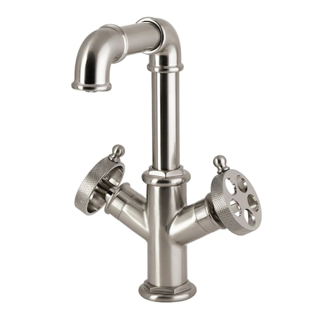 Kingston Brass Two-Handle Single-Hole Bathroom Faucet with Knurled Handle and Push Pop-Up Drain, Brushed Nickel LS6308RKZ