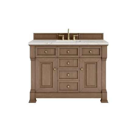 James Martin Vanities Brookfield 48 in. Single Vanity, Pecan w/ 3 CM Victorian Silver Silestone Top 547-V48-PCN-3VSL